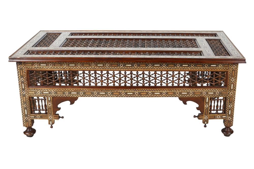 Appraisal: LEVANTINE STYLE INLAID COFFEE TABLECondition missing a ball finial from