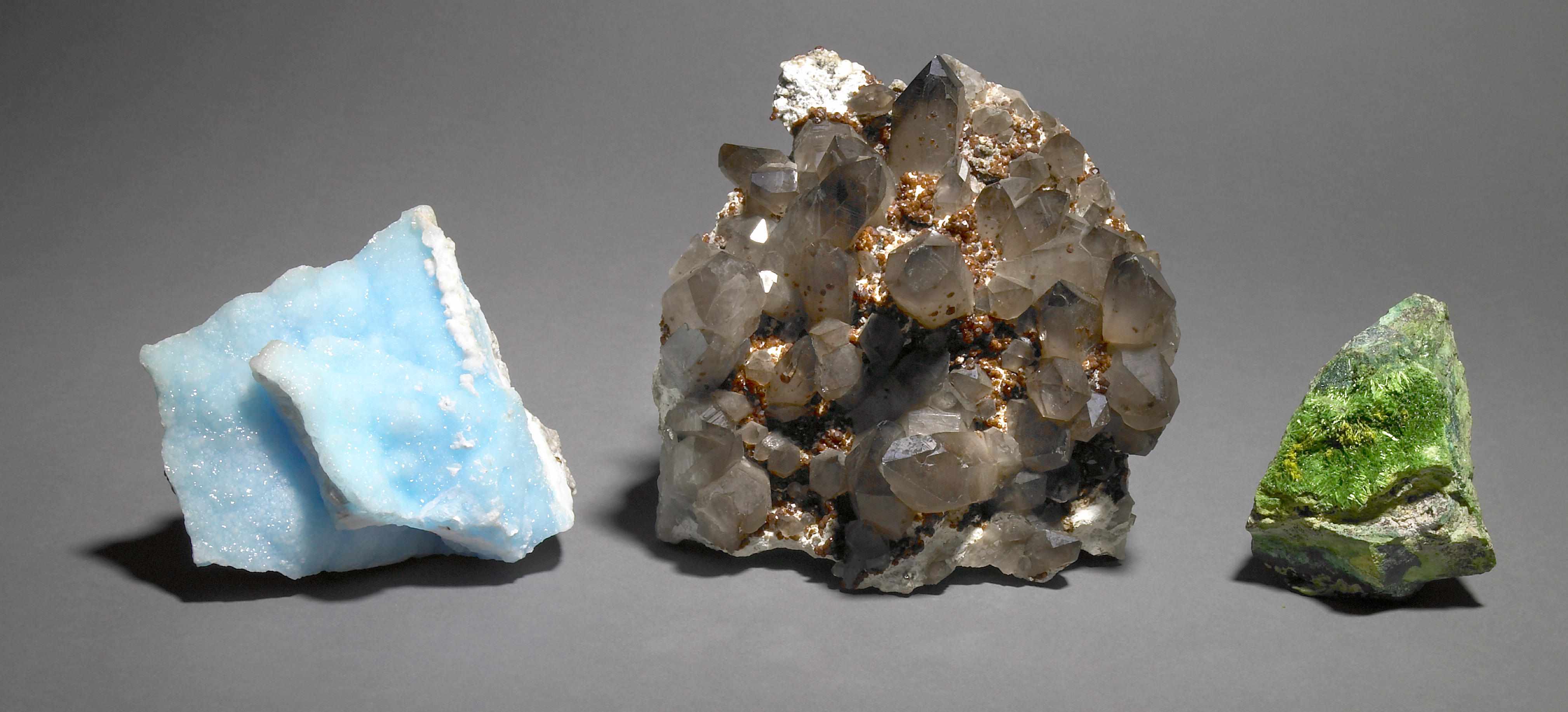 Appraisal: Three Chinese Minerals Smoky Quartz and Spessartite a Hemimorphite and