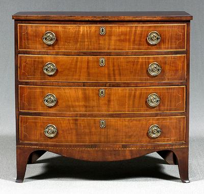 Appraisal: New England Federal bow front chest figured mahogany with line