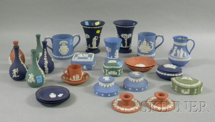 Appraisal: Twenty-six Pieces of Modern Wedgwood Solid Jasperware including vases a