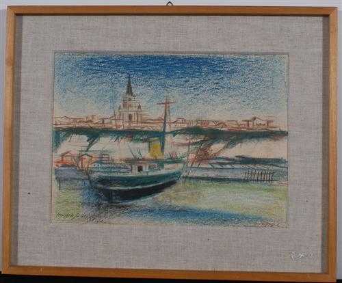 Appraisal: FLOCH JOSEPH Vienna - Paris Dieppe harbour Oil pastel on