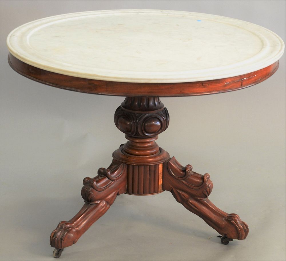 Appraisal: Victorian round marble top center table white marble with gray