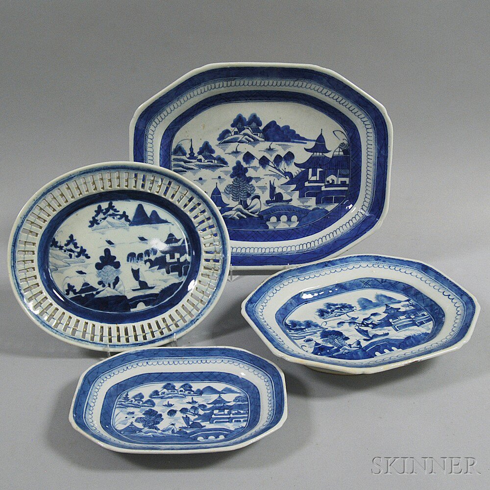 Appraisal: Four Canton Porcelain Platters a graduated set of three and