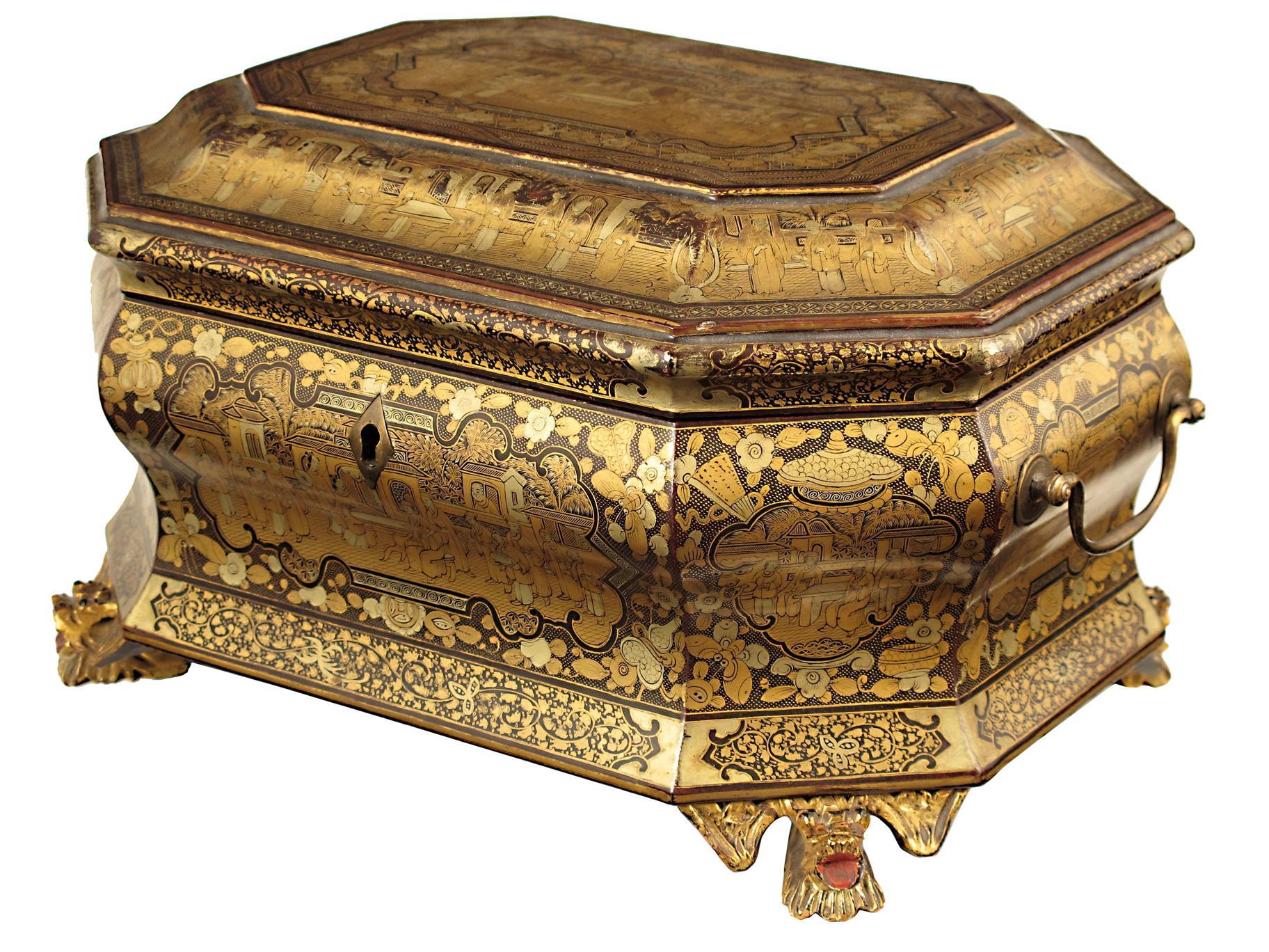 Appraisal: A Chinese export lacquer tea caddy