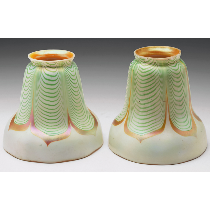 Appraisal: Luster Art shades pair white glass with a green and