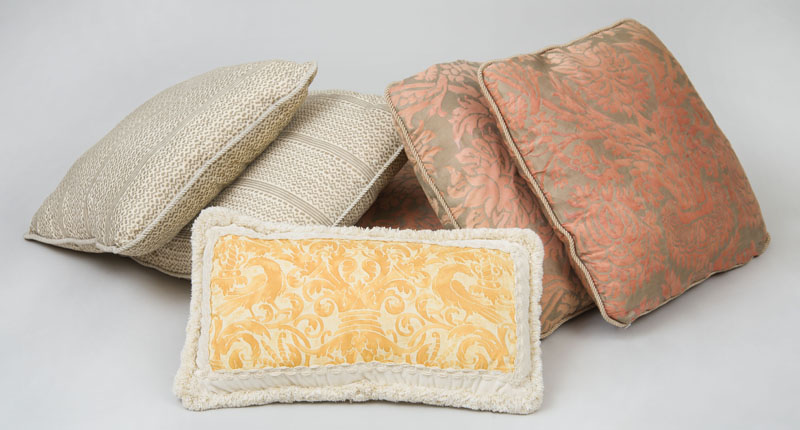 Appraisal: GROUP OF SIX FORTUNY FABRIC-COVERED PILLOWS x in to x