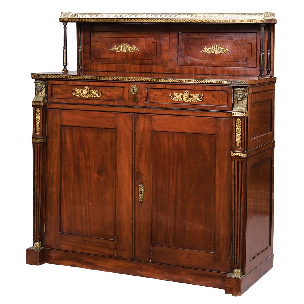 Appraisal: Regency Part Ebonized Gilt-Bronze Mounted Brass Inlaid Mahogany Chiffonier Circa