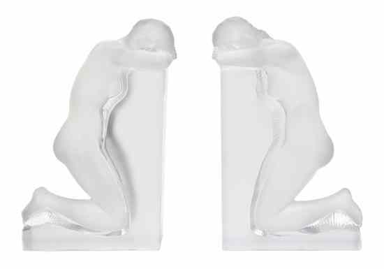 Appraisal: A Pair of Lalique Molded and Frosted Glass Reverie Bookends