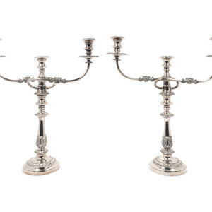 Appraisal: A Pair of English Silverplate Three-Light Candelabra TH CENTURY Height