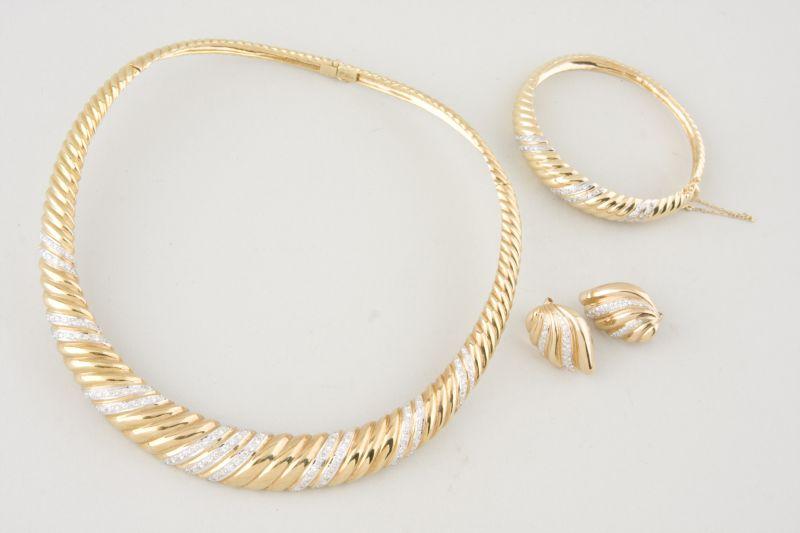 Appraisal: Yellow Gold and Pave Diamond Jewelry Set bangle necklace with