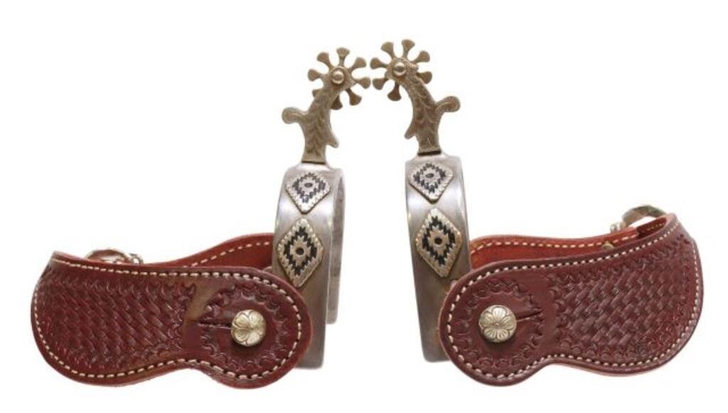 Appraisal: pair Western cowboy spurs swing arms marked Colorado inner heelbands