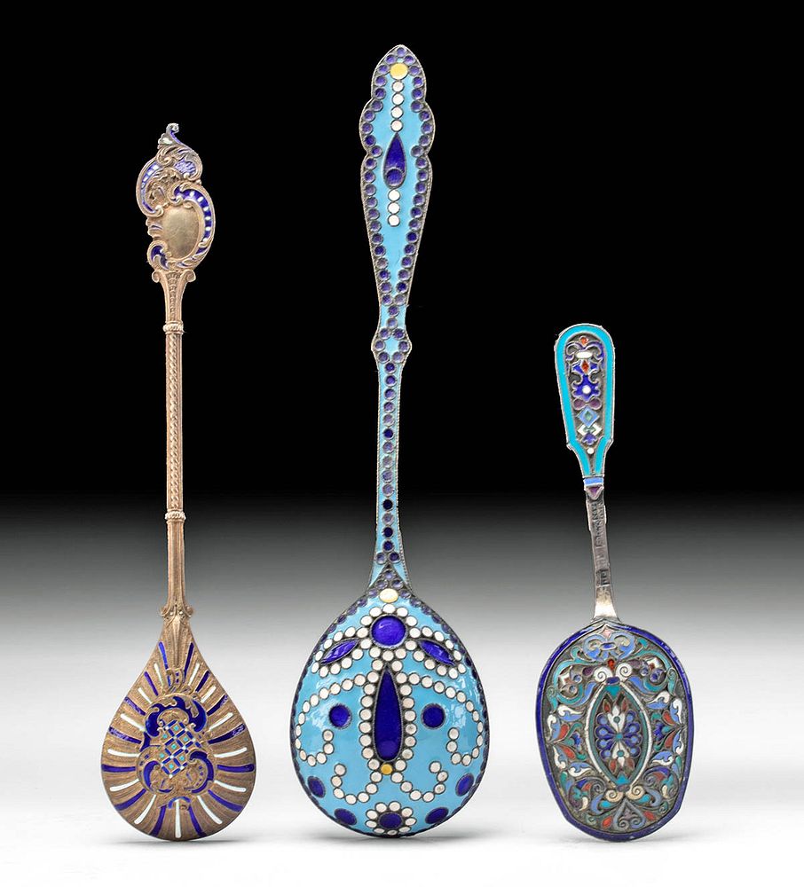 Appraisal: th C Russian Danish Cloisonne Silver Spoons Eastern Europe Russia