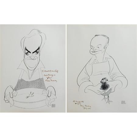 Appraisal: AL HIRSCHFELD - Pair of Hirschfeld caricatures of Pierre Franey