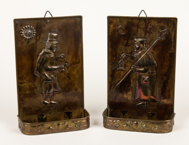 Appraisal: Pair of Dutch brass two-light wall sconces early th century