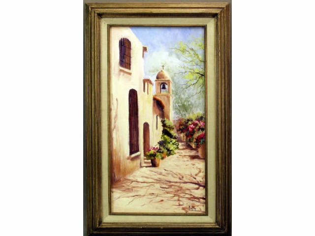 Appraisal: Oil on canvas painting depicting a Santa Fe street scene