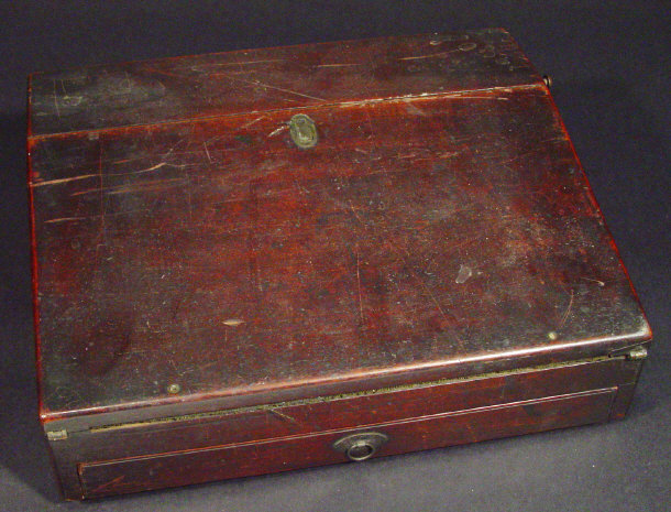 Appraisal: th century mahogany writing slope with green baize pad and