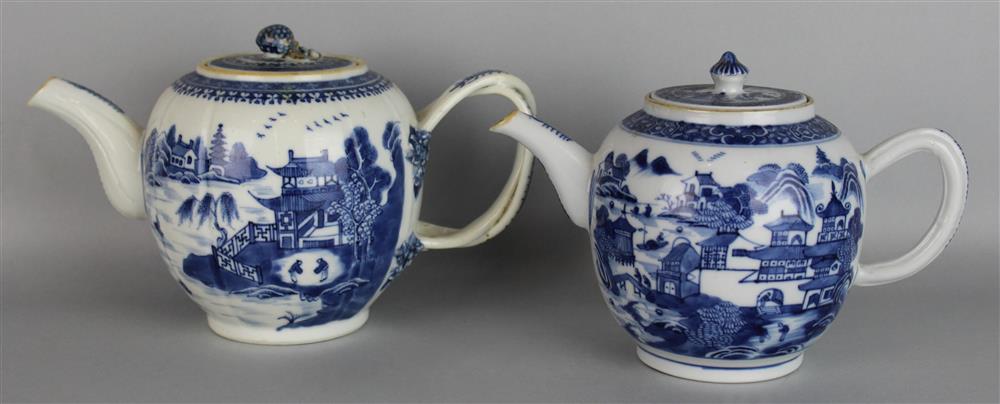 Appraisal: TWO CHINESE EXPORT BLUE AND WHITE TEAPOTS EARLY TH C