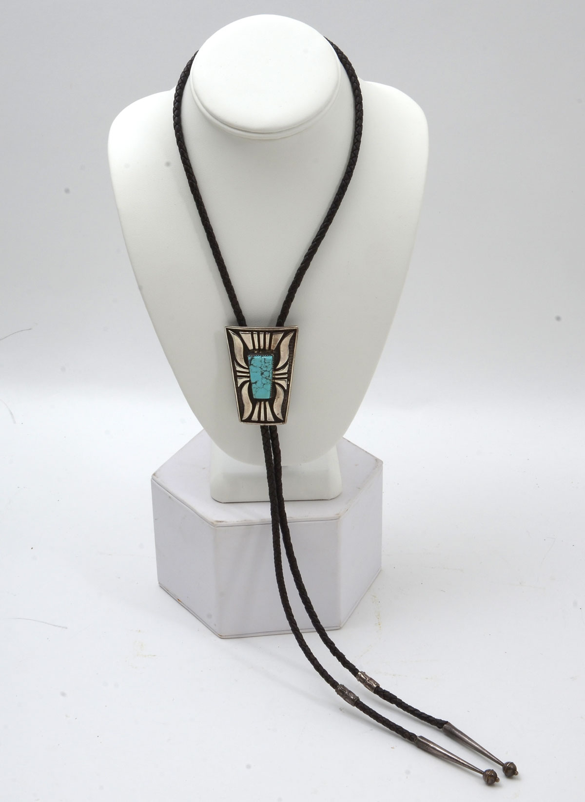 Appraisal: STERLING TURQUOISE BOLO TIE SIGNED BL Handmade Native American Sterling