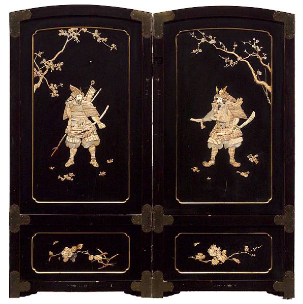 Appraisal: A Japanese black lacquer ivory and mother of pearl inlaid