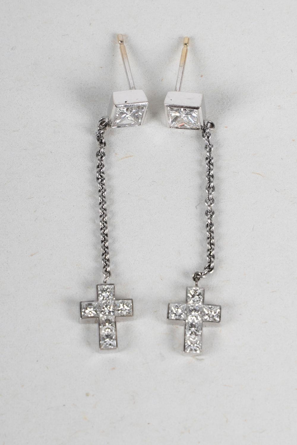 Appraisal: PAIR OF KARAT WHITE GOLD DIAMOND CRUCIFORM DROP EARRINGSapproximately total