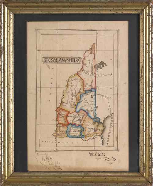 Appraisal: Early watercolor on paper map of New Hampshire inscribed P