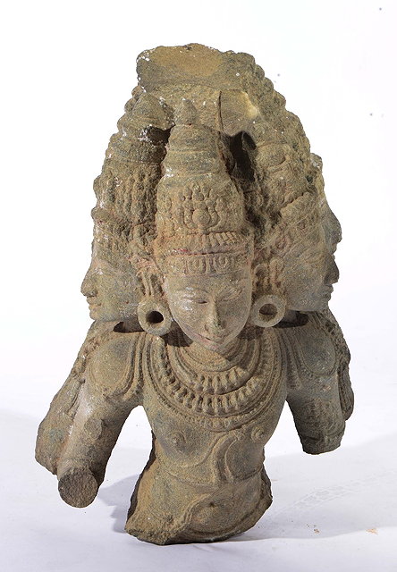 Appraisal: A SOUTH INDIAN STONE FIGURE OF BRAHMA carved from the