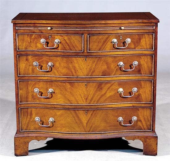 Appraisal: George III style inlaid mahogany serpentine chest of drawers shaped