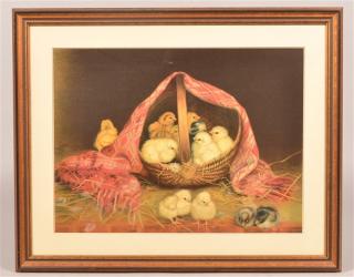 Appraisal: Ben Austrian Color Print of Chicks in a Basket Copyright