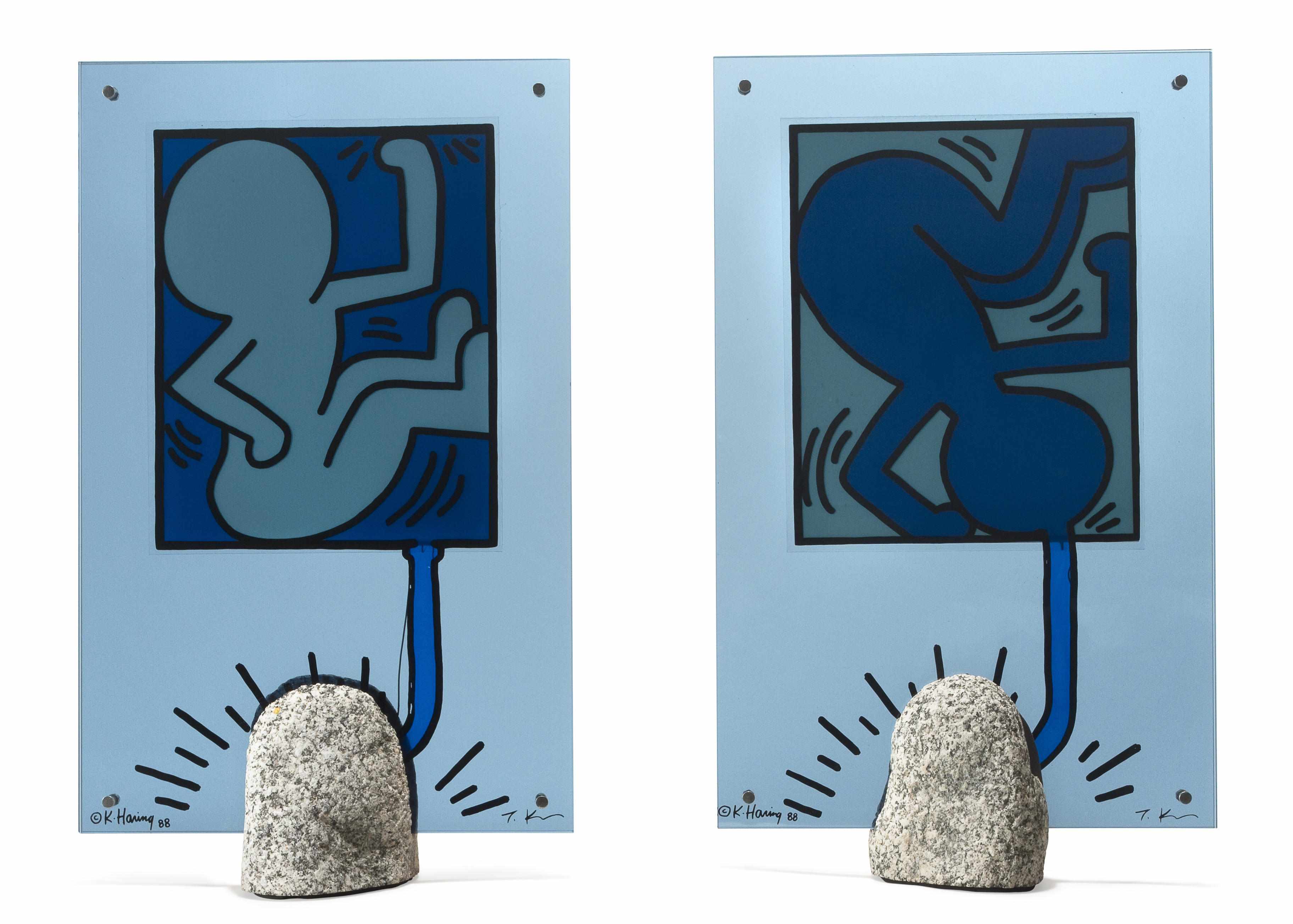 Appraisal: A pair of Keith Haring and Toshiyuki Kita screen-printed glass