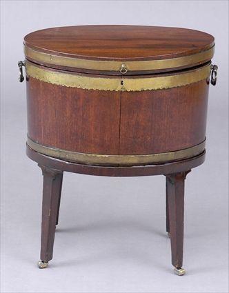 Appraisal: George III Brass-Banded Mahogany Cellaret on Stand