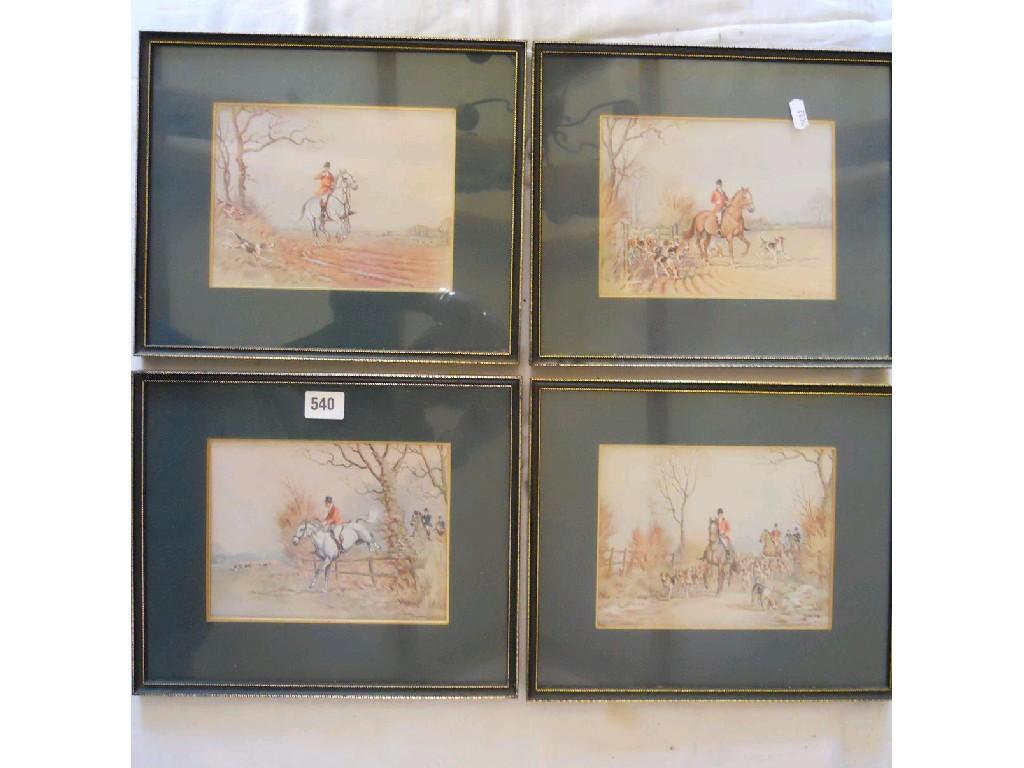 Appraisal: A set of six coloured prints of hunting subjects after