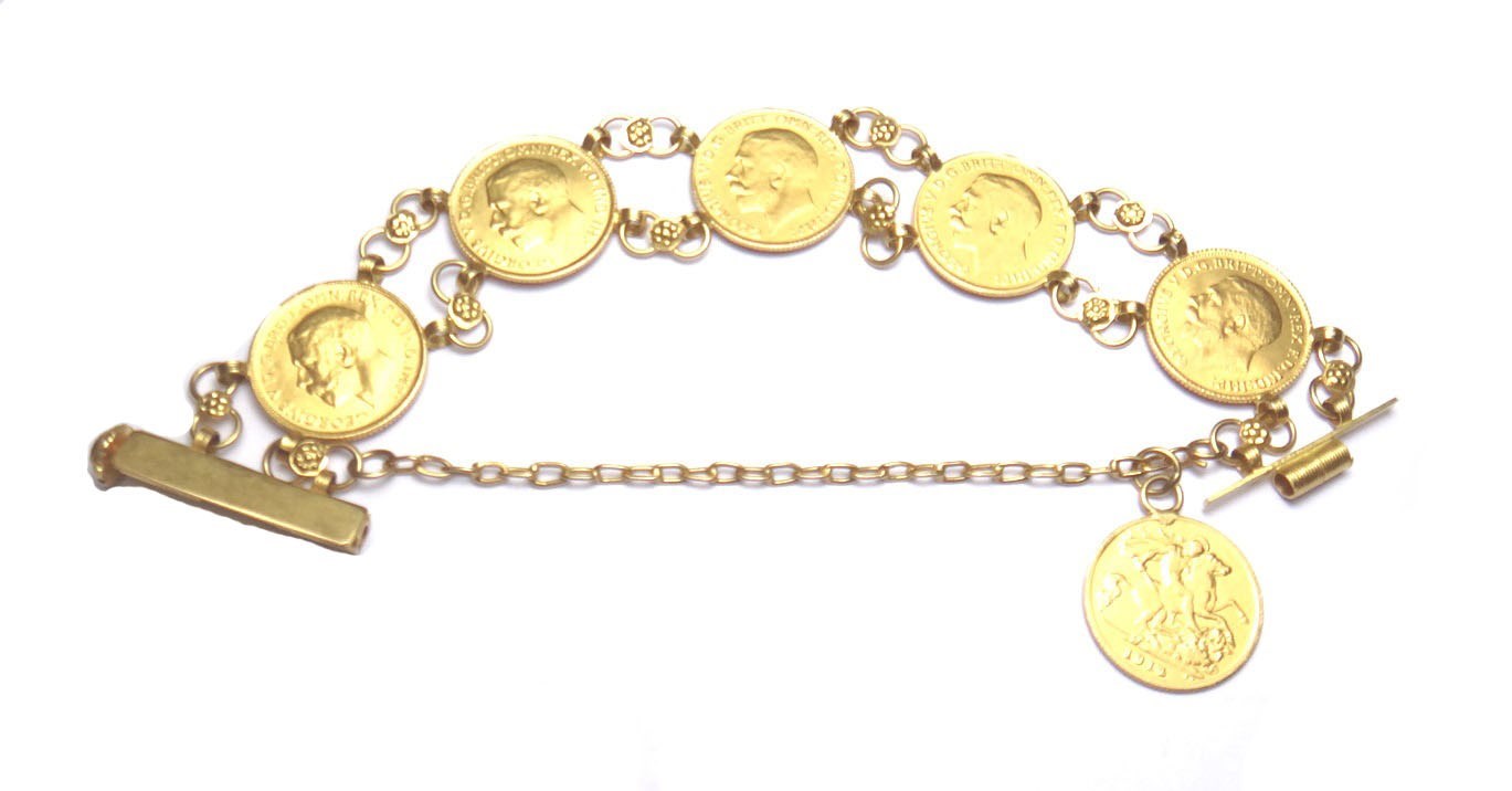 Appraisal: A Sudanese gold bracelet formed as a row of five