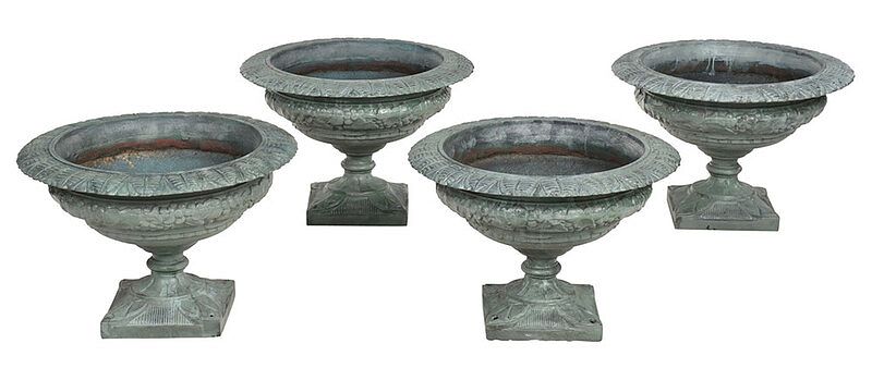 Appraisal: Four Cast Iron Tazza Form Planters late th early th