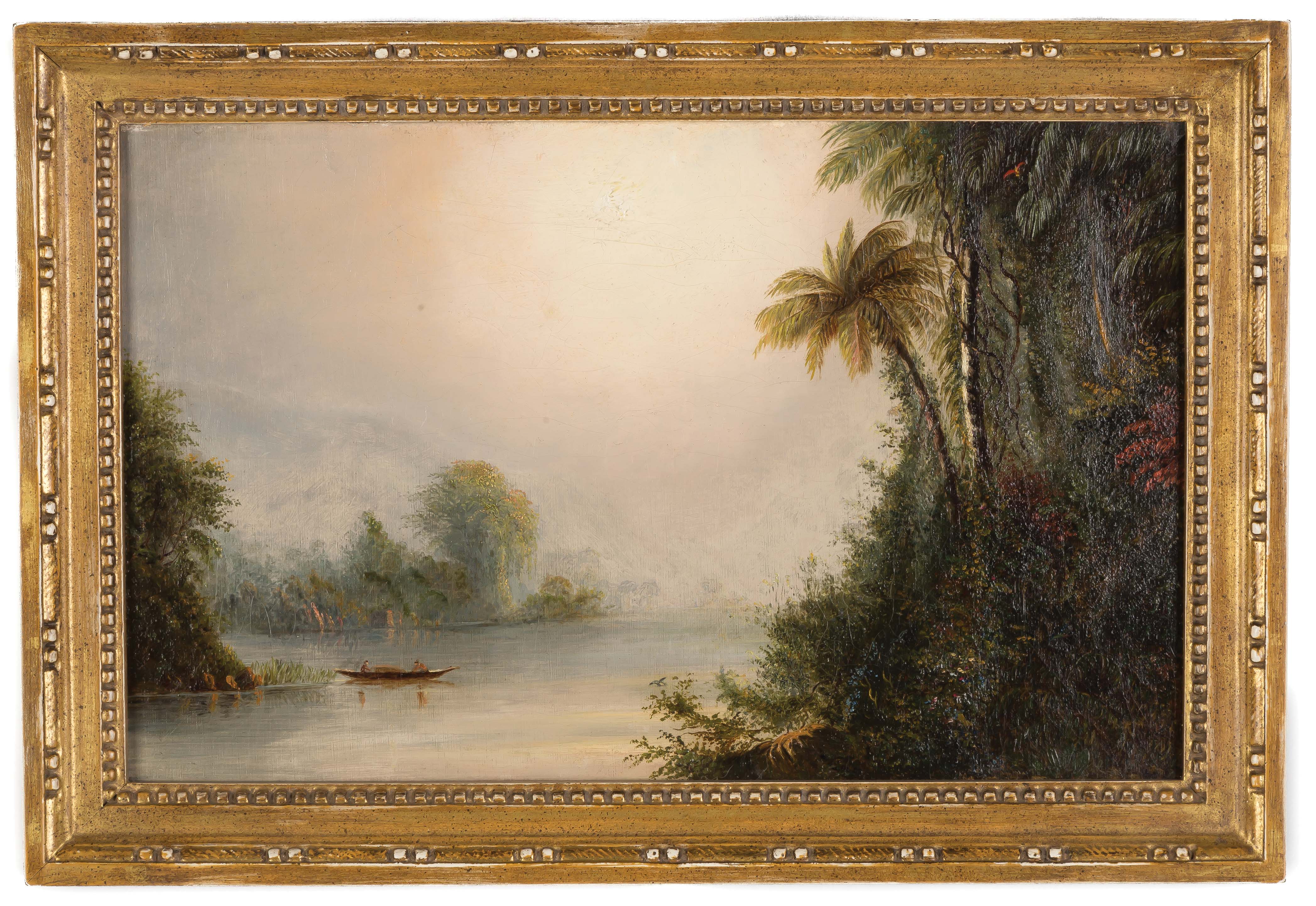 Appraisal: th Century Painting of a Tropical Sunset Unsigned Oil on