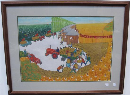 Appraisal: CHINESE SCHOOL TH C Chinese worker harvesting Framed gouache on