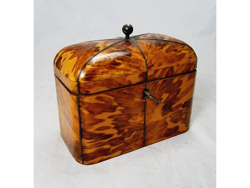 Appraisal: A Georgian tortoiseshell tea caddy with silver ball finial and