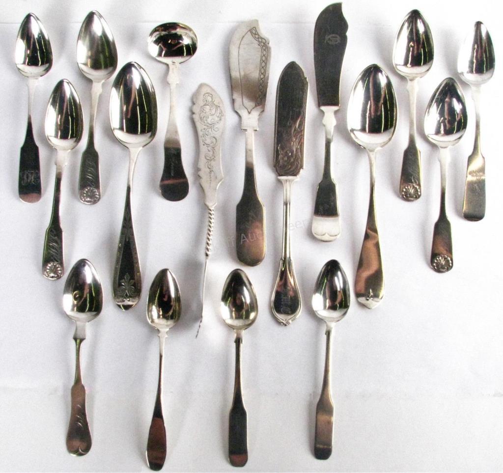 Appraisal: Group of Coin Silver Flatware pieces total including teaspoons butter