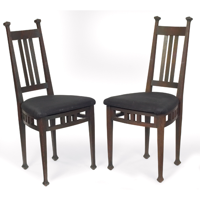 Appraisal: English Arts and Crafts side chairs pair three vertical slats