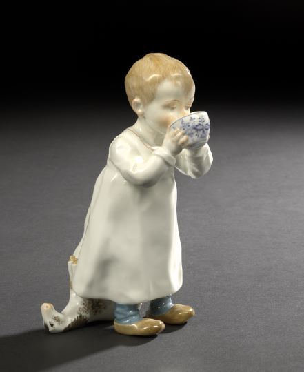 Appraisal: Meissen Porcelain Figure of a Standing Child Drinking from a