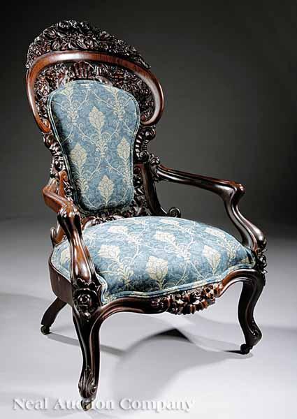 Appraisal: A Fine American Carved Rosewood and Laminated Armchair mid- th