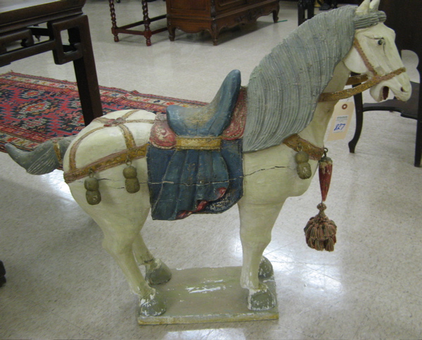 Appraisal: CHINESE TANG STYLE HORSE of hand carved wood construction with