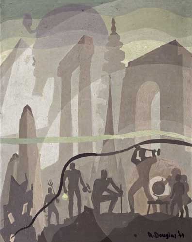 Appraisal: AARON DOUGLAS - Building More Stately Mansions Oil on canvas