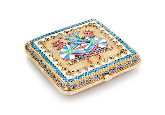 Appraisal: A Russian Silver-Gilt and Enamel Cigarette Case Mark of Ivan