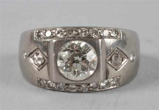 Appraisal: cts round-cut diamond gentleman's ring flanked by twenty round-cut diamonds