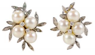 Appraisal: kt Diamond Pearl Earclips foliate design each with round brilliant