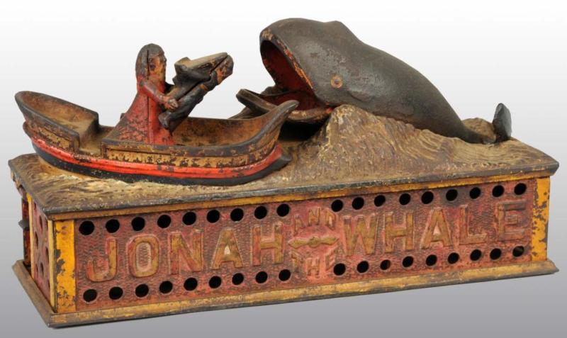 Appraisal: Cast Iron Jonah Whale Mechanical Bank Description Manufactured by Shepard