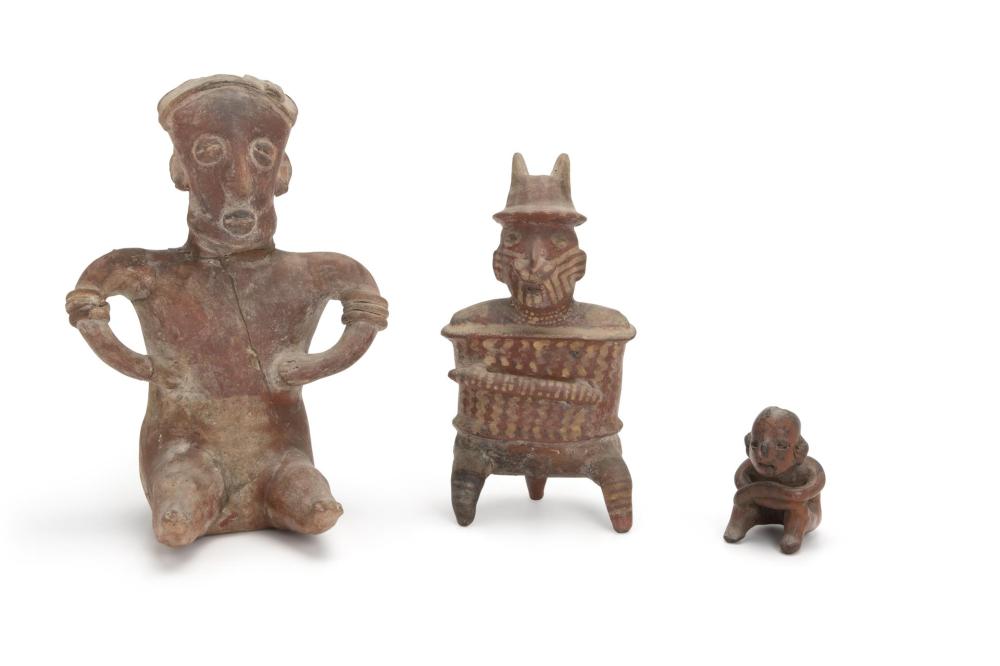 Appraisal: Three Pre-Columbian terracotta figures BCE- CE Colima Mexico Comprising three