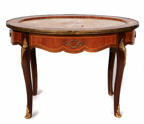 Appraisal: A Louis XV style marble top oval side table restored