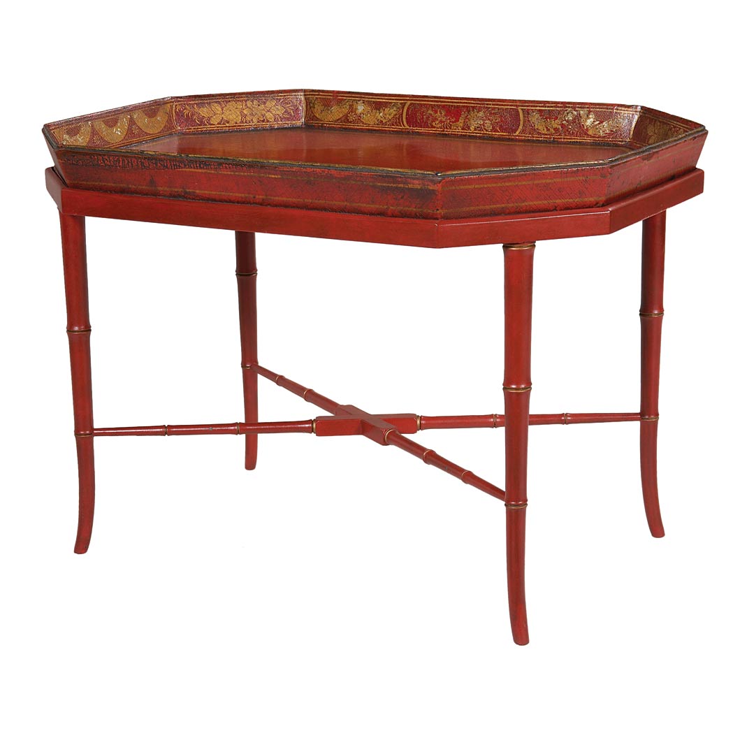 Appraisal: Regency Red Japanned Tray on Stand th Century Height inches