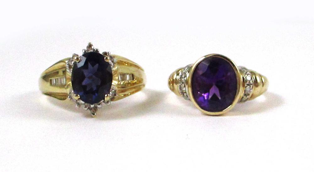 Appraisal: TWO COLORED GEMSTONE AND FOURTEEN KARAT GOLD RINGS including a